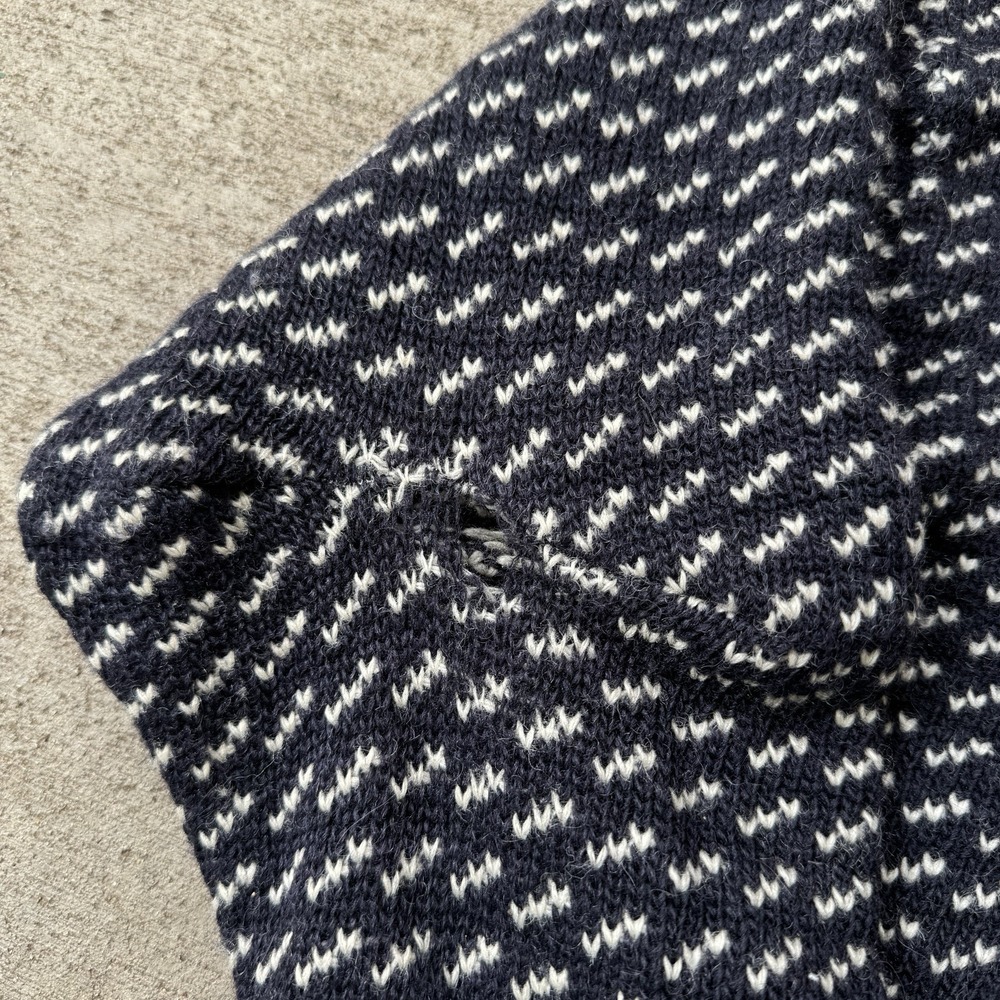 Vintage 80s LL Bean Birdseye Sweater Wool Norwegian Large Distressed Navy Blue - Picture 3 of 9